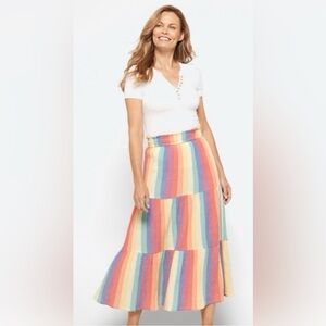 Marine Layer Corinne Rainbow Cotton Textured Tiered Maxi Skirt SZ XS